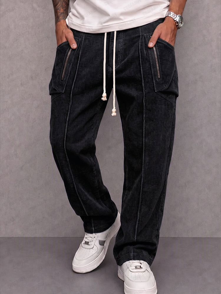 Classic Straight Leg Corduroy Drawstring Pants