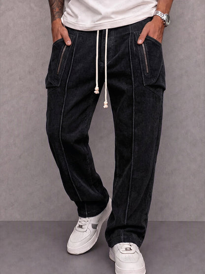 Classic Straight Leg Corduroy Drawstring Pants