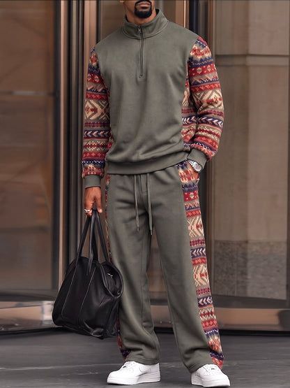 Fashion Sporty Tribal Print Trim Co-ord Set