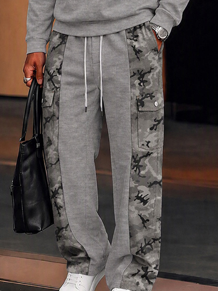 Athleisure Camo Patchwork Sweatshirt and Cargo Pants Set