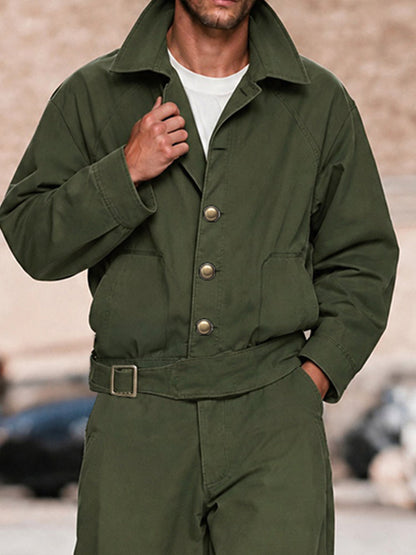 Cargo Style Pure Cotton Belted Jacket Pants Set