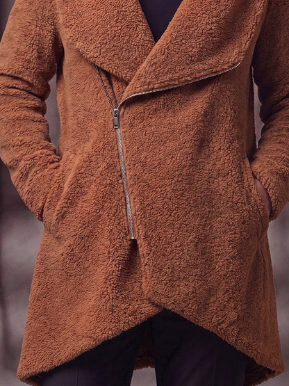 Warm Asymmetrical Zip Fleece Long Coat