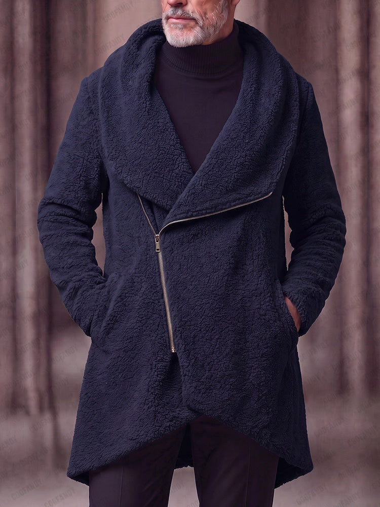 Warm Asymmetrical Zip Fleece Long Coat