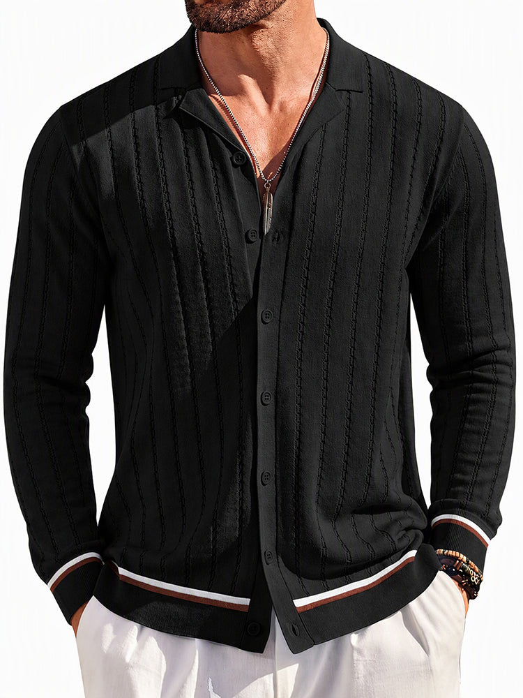 Casual Versatile Striped Button Down Knit Shirt