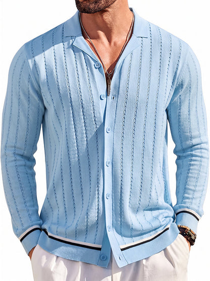 Casual Versatile Striped Button Down Knit Shirt