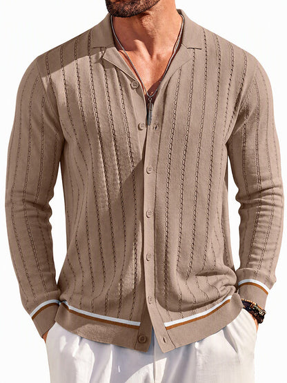 Casual Versatile Striped Button Down Knit Shirt