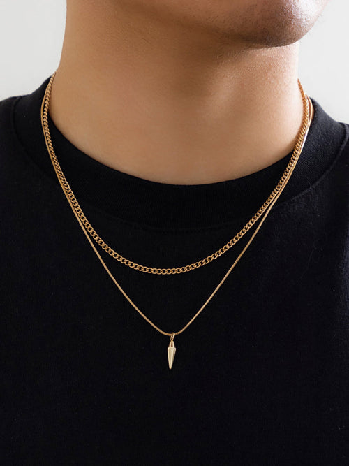 2Pcs Punk Rivet Pendant Necklace Set