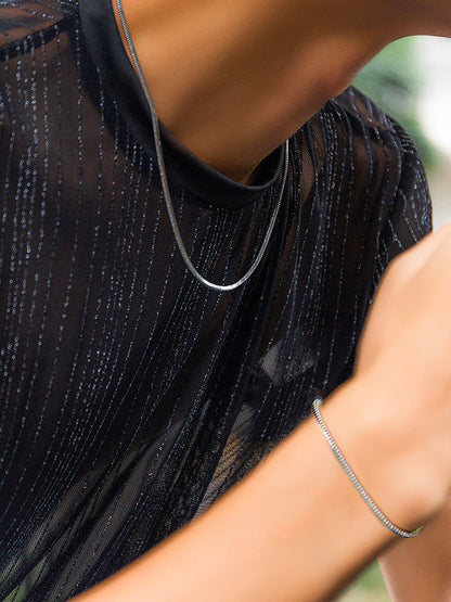 Simple Snake Chain Necklace and Bracelet Set