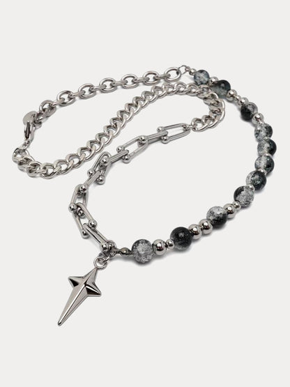 Gothic Punk Star Bead Pendant Necklace