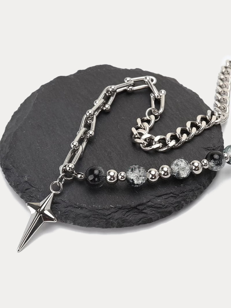 Gothic Punk Star Bead Pendant Necklace