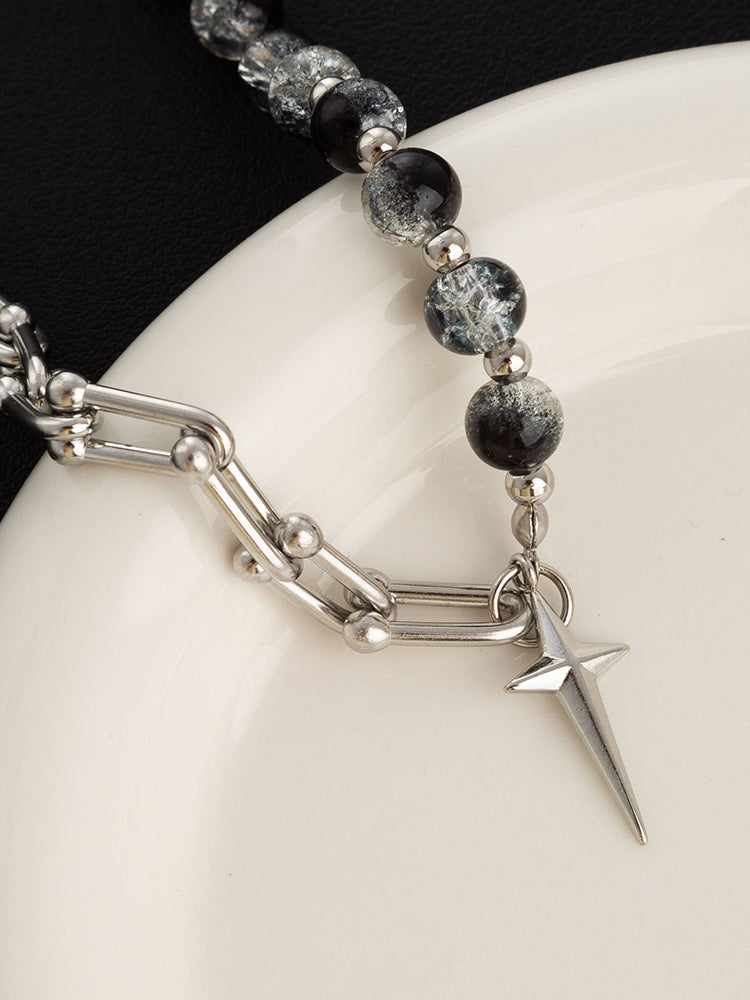 Gothic Punk Star Bead Pendant Necklace