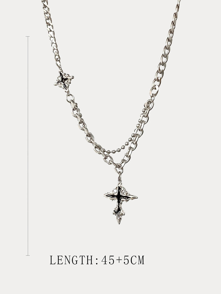 Gothic Mixed Chain Cross Necklace