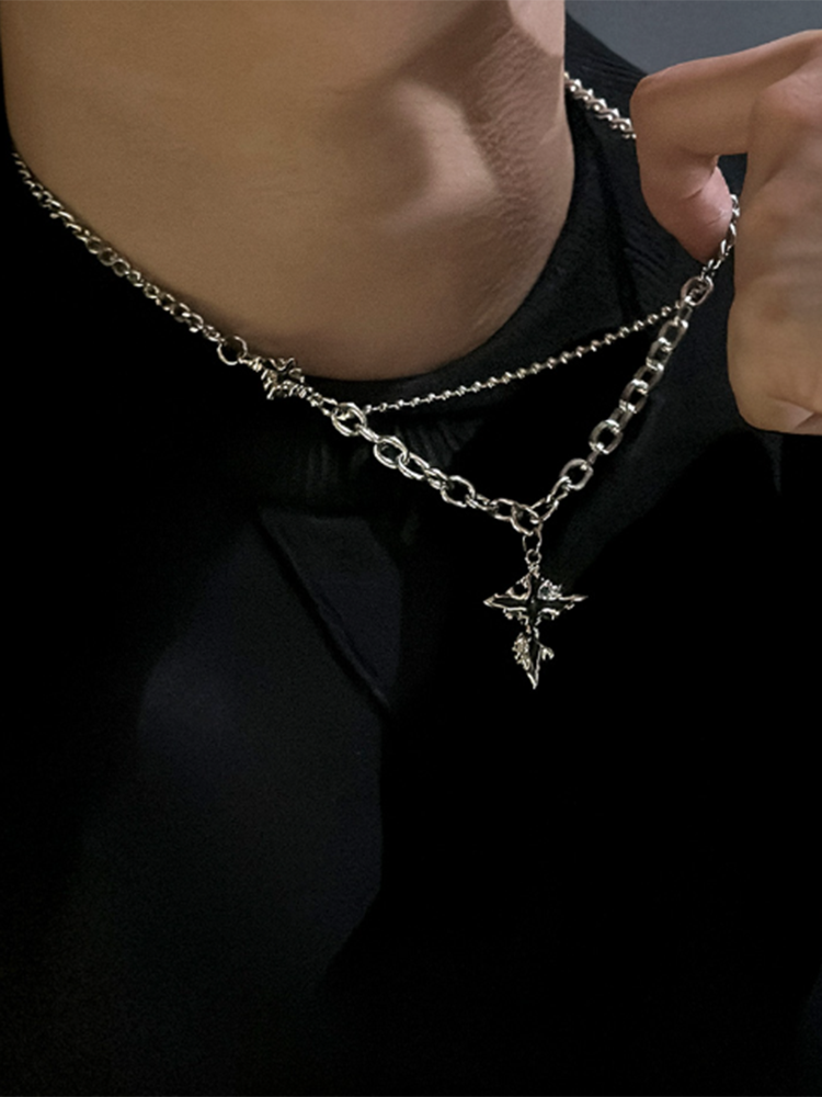 Gothic Mixed Chain Cross Necklace