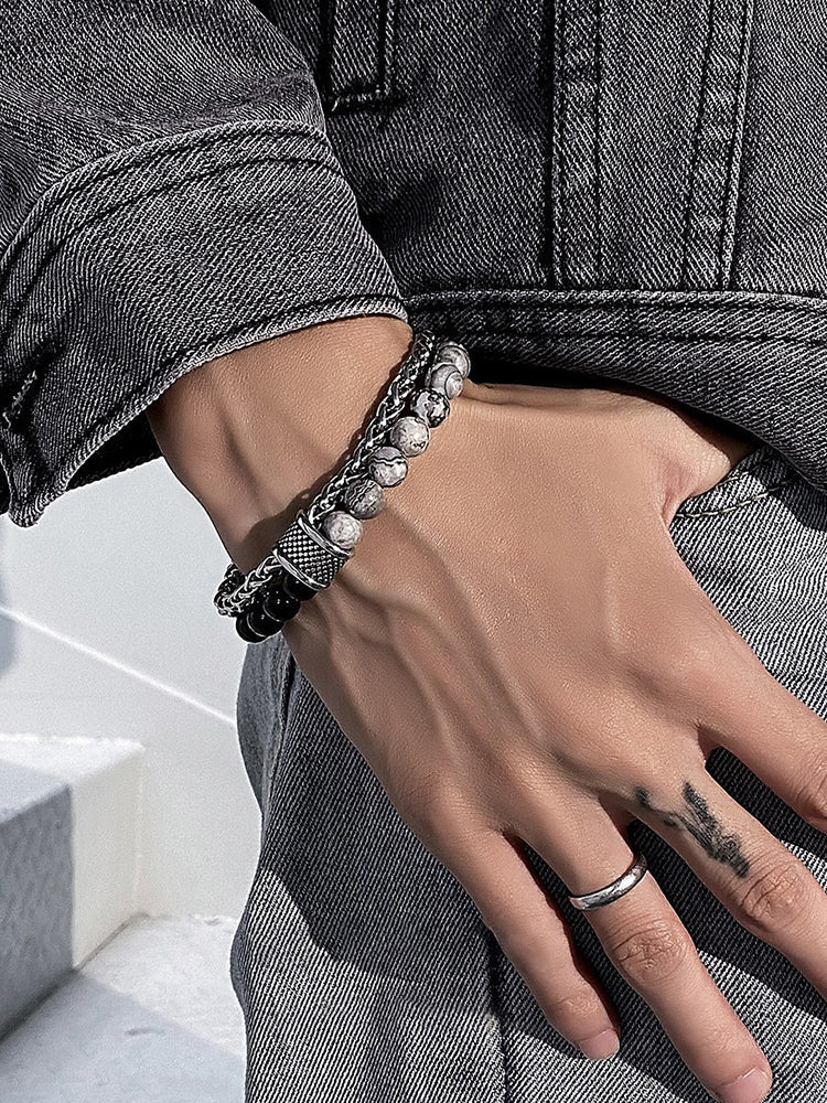 Casual Streetwear Dual-Strand Beaded Bracelet