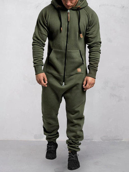 Hooded Fleece Solid Color Jumpsuit (Live Only)