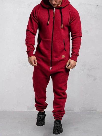 Hooded Fleece Solid Color Jumpsuit (Live Only)