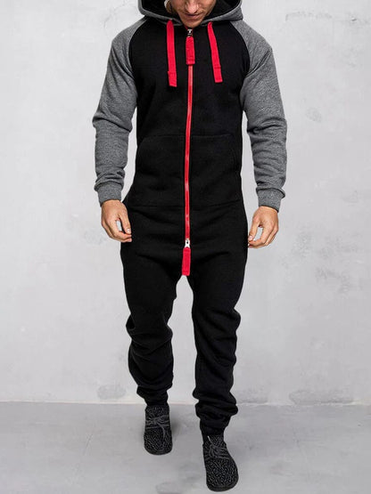 Hooded Fleece Solid Color Jumpsuit (Live Only)