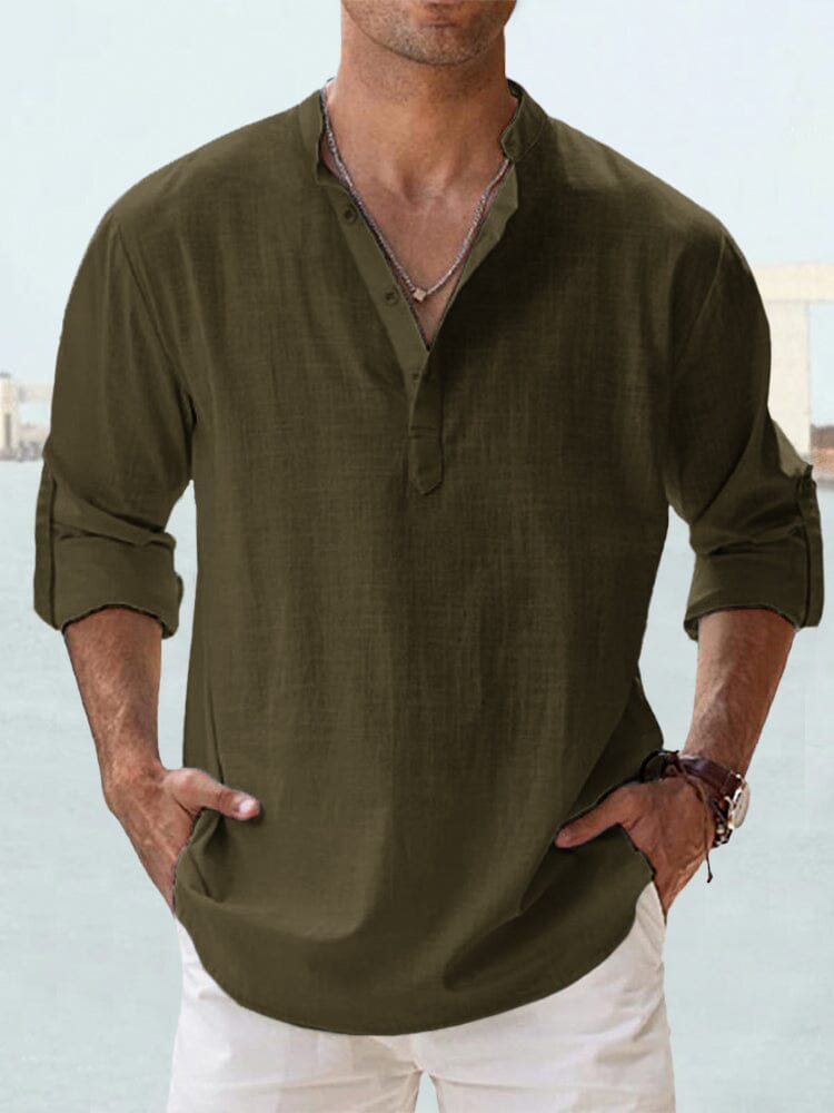 Cotton Linen Casual Long Sleeve Shirt (Live Only)