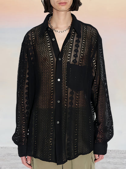 Stylish Pure Cotton Hollow Lace Shirt