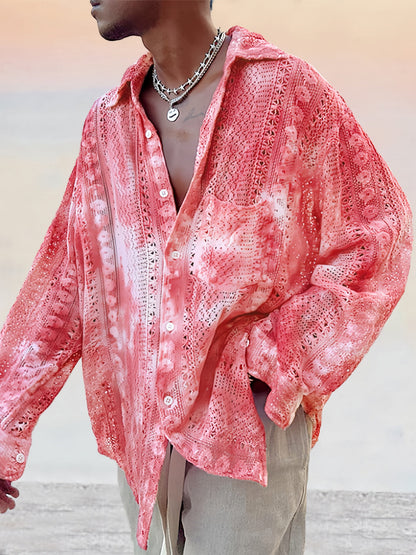 Stylish Pure Cotton Hollow Lace Shirt