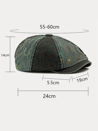 Bicolor Patchwork Washed Cotton Newsboy Cap