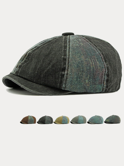 Bicolor Patchwork Washed Cotton Newsboy Cap