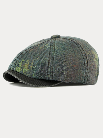 Bicolor Patchwork Washed Cotton Newsboy Cap