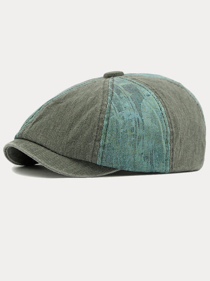Bicolor Patchwork Washed Cotton Newsboy Cap