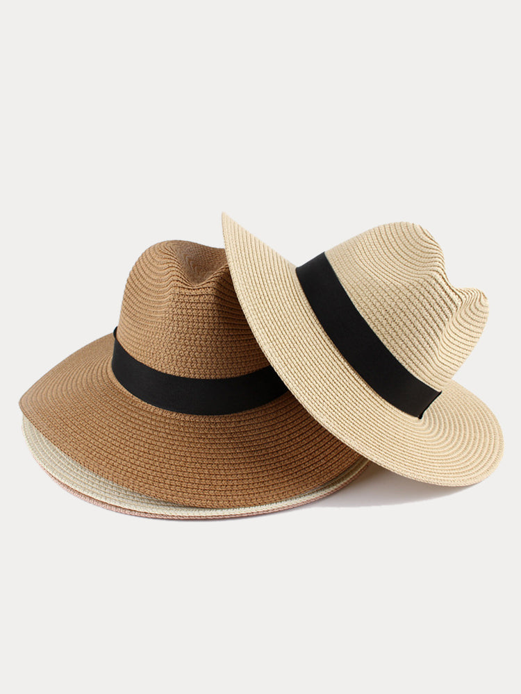Wide Brim Sun Protection Woven Straw Fedora Hat