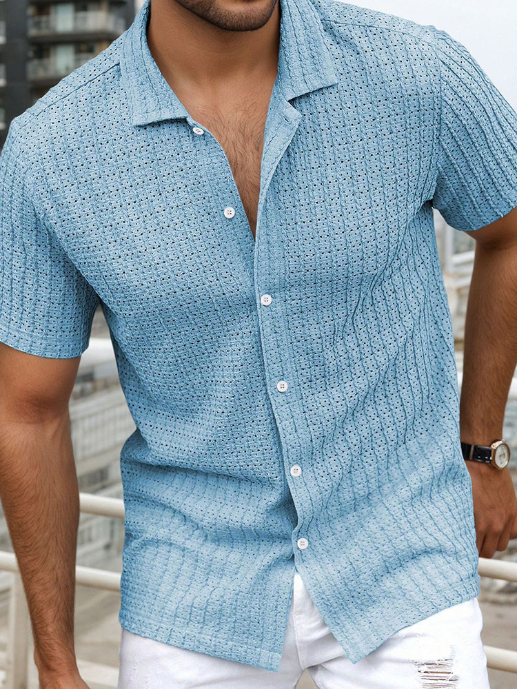 Men's Relaxed Hollow-Out Jacquard Knit Cuban Collar Shirt