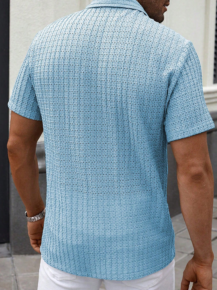 Men's Relaxed Hollow-Out Jacquard Knit Cuban Collar Shirt