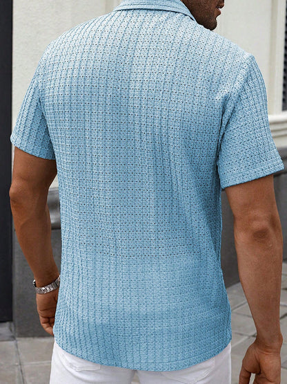 Men's Relaxed Hollow-Out Jacquard Knit Cuban Collar Shirt
