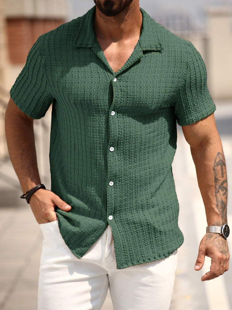 Men's Relaxed Hollow-Out Jacquard Knit Cuban Collar Shirt