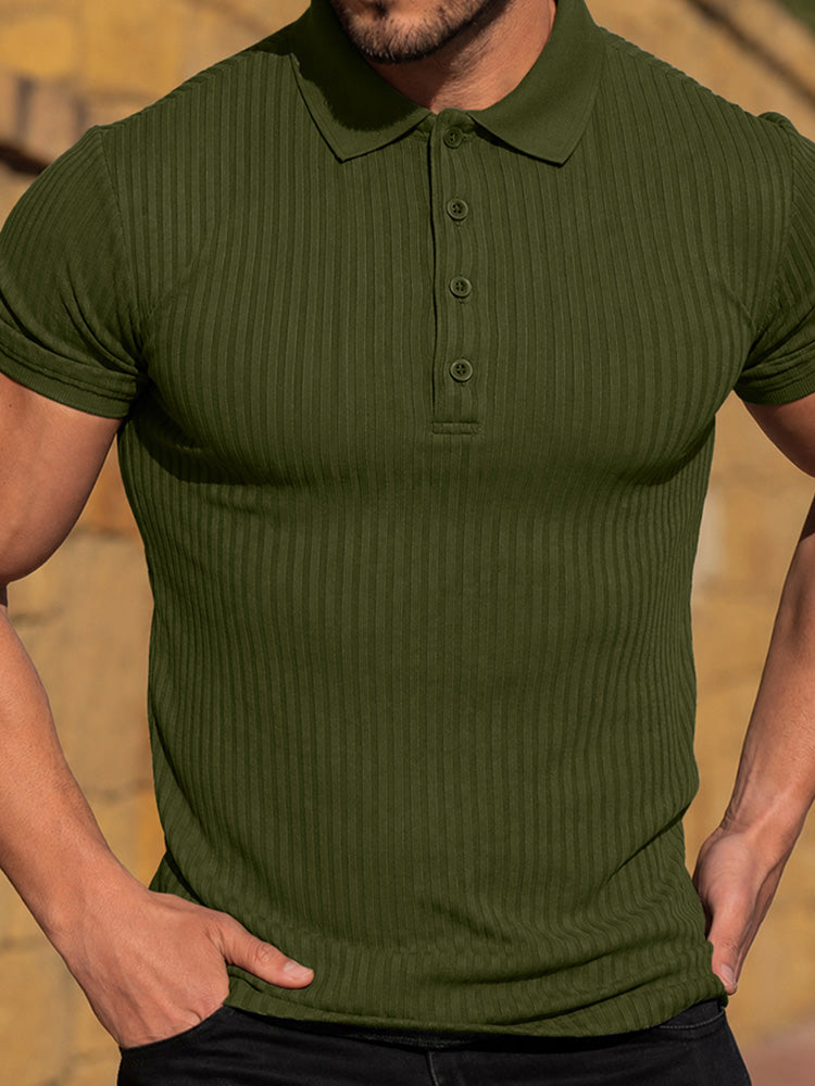 Men's Slim Fit Ribbed Knit Short Sleeve Polo Shirt