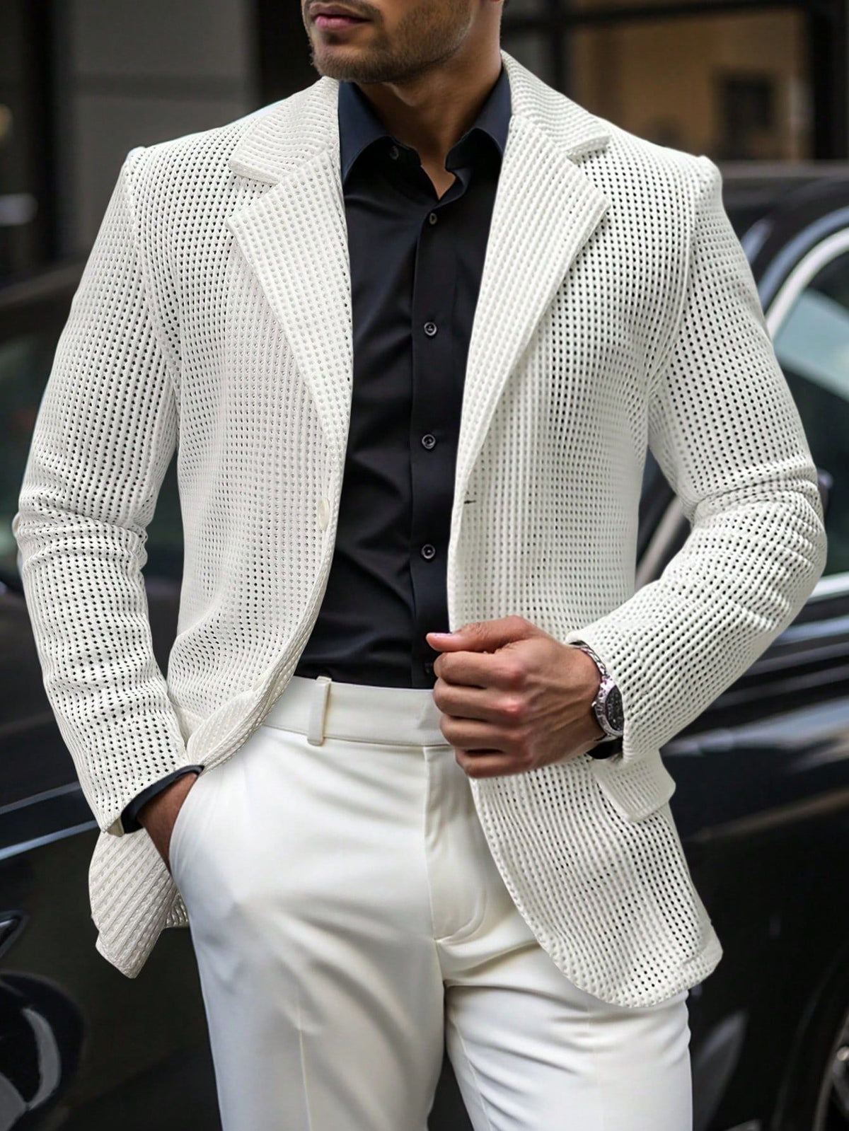 Men's Relaxed Hollow-Out Mesh Blazer