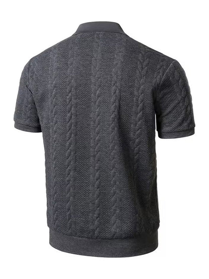 Men's Cable Knit Short Sleeve Polo Shirt
