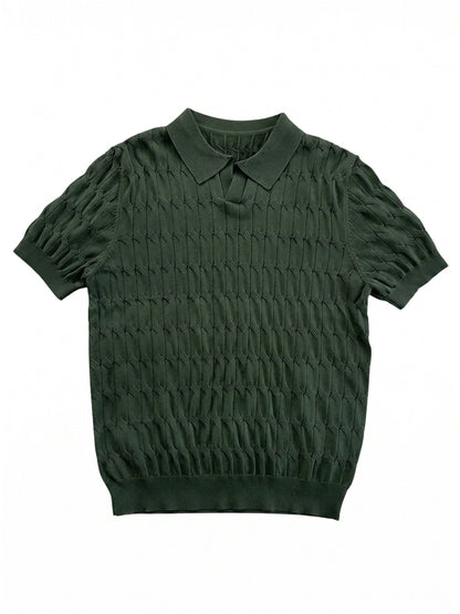 Knit Polo Shirt Short Sleeve Textured Cable