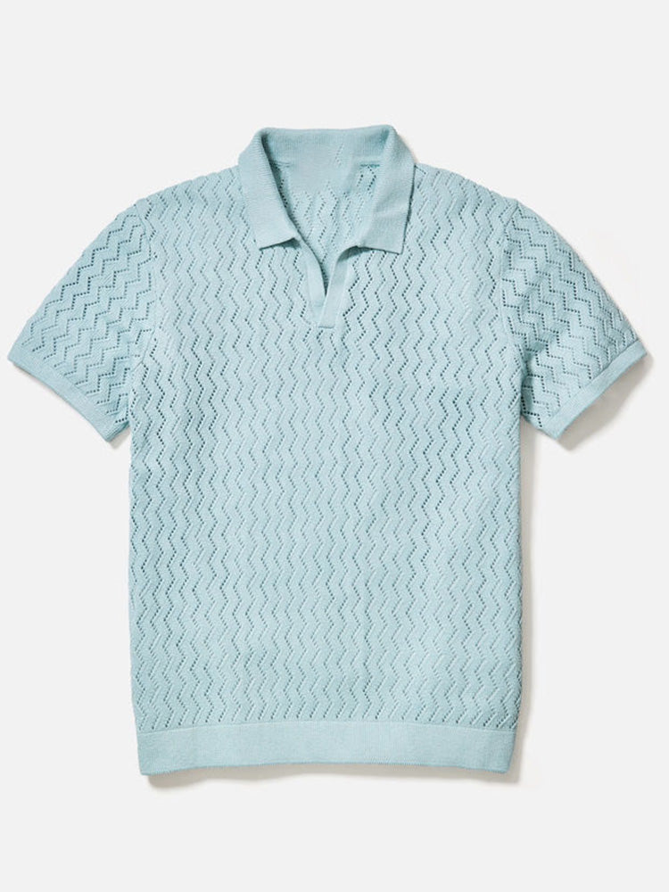 Buttonless V-Neck Wavy Openwork Casual Business Tee