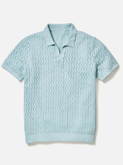 Buttonless V-Neck Wavy Openwork Casual Business Tee
