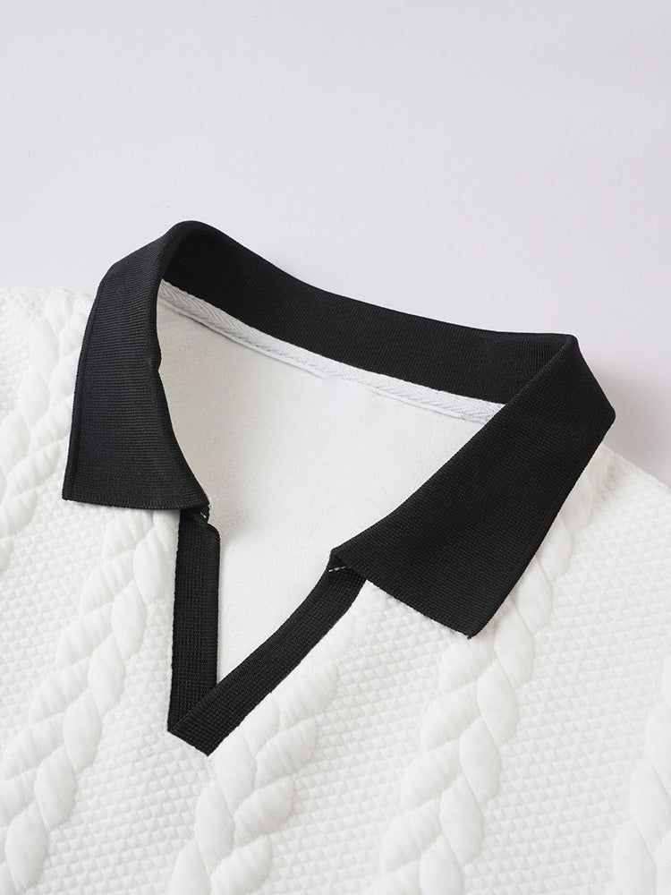 Buttonless V-Neck Cable Textured Casual Business Tee
