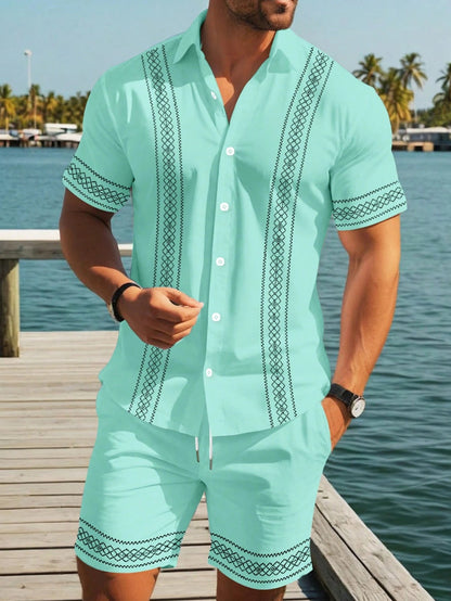 Men's Ethnic Print Shirt and Shorts Set