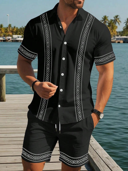 Men's Ethnic Print Shirt and Shorts Set