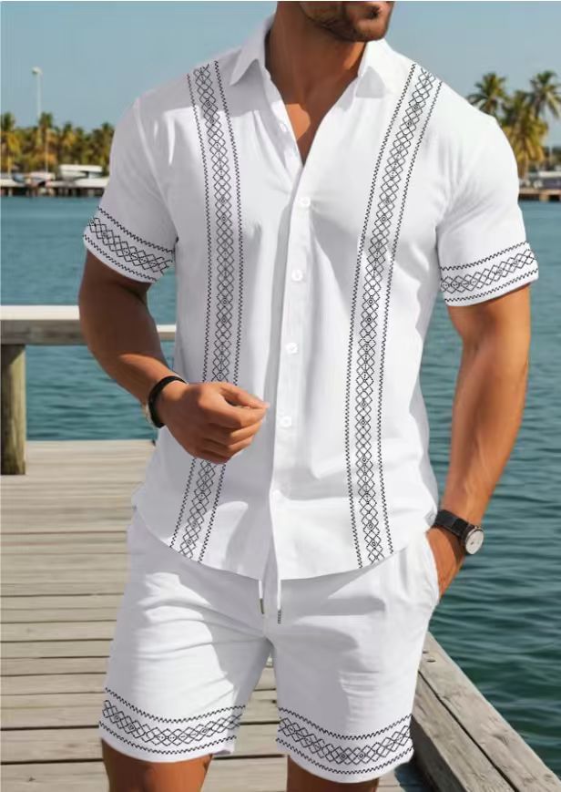 Men's Ethnic Print Shirt and Shorts Set