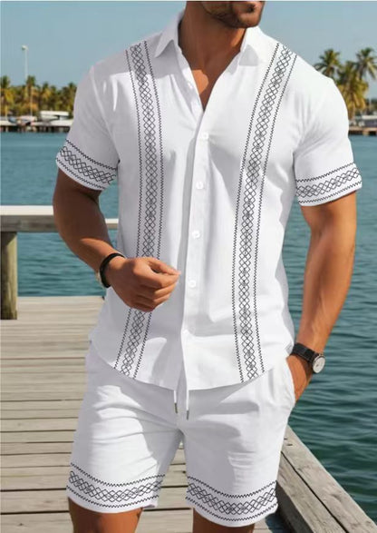 Men's Ethnic Print Shirt and Shorts Set