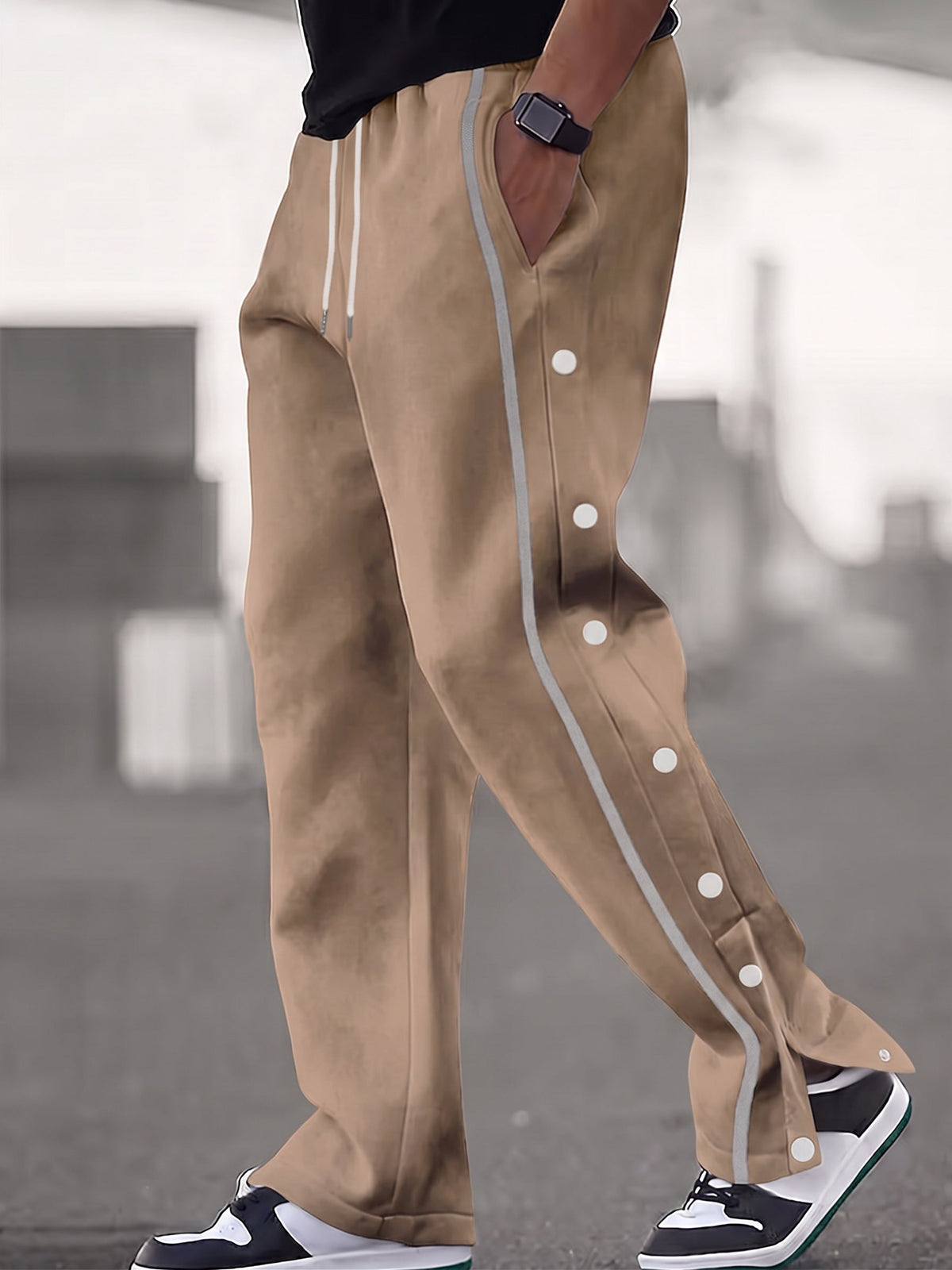 Retro Side Snap Button Wide Leg Track Pants