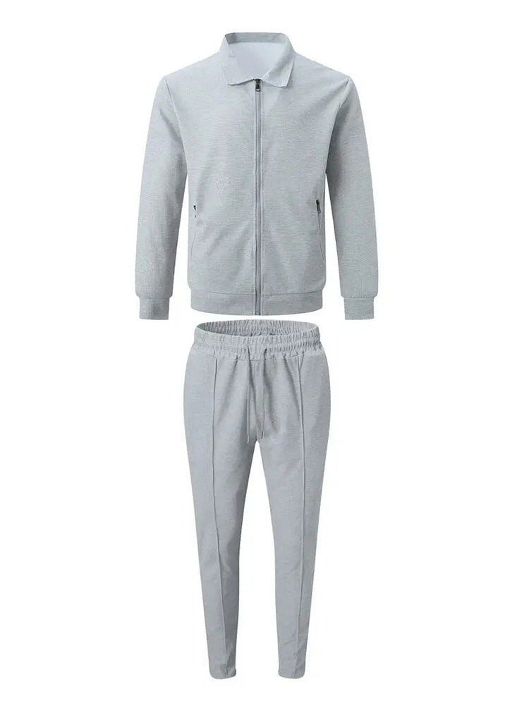 Modern Smart Casual Plaid Zip Jacket and Slim Pants Set
