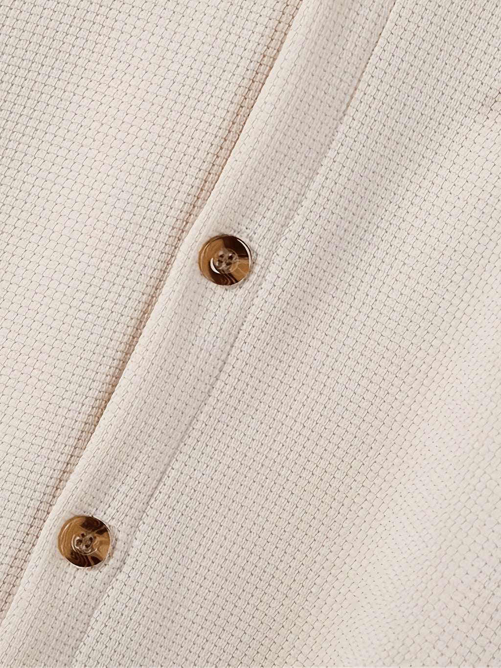 Waffle Knit Lapel Collar 2-Piece Shirt Set