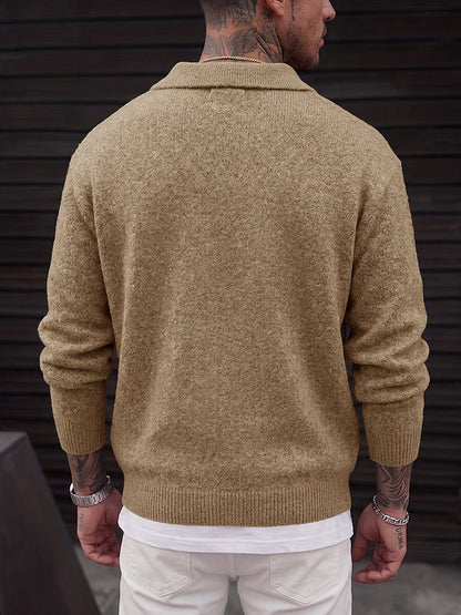 Lapel Polo Pullover Sweater Loose Fit