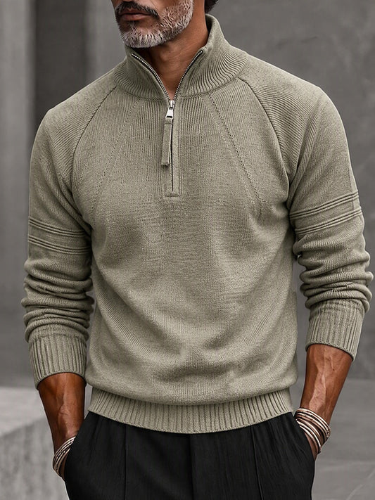 Quarter Zip Mock Neck Raglan Sleeve Knit Sweater