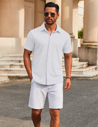 Casual Wrinkle Free Button Down Short Sleeve Shirt (US Only)